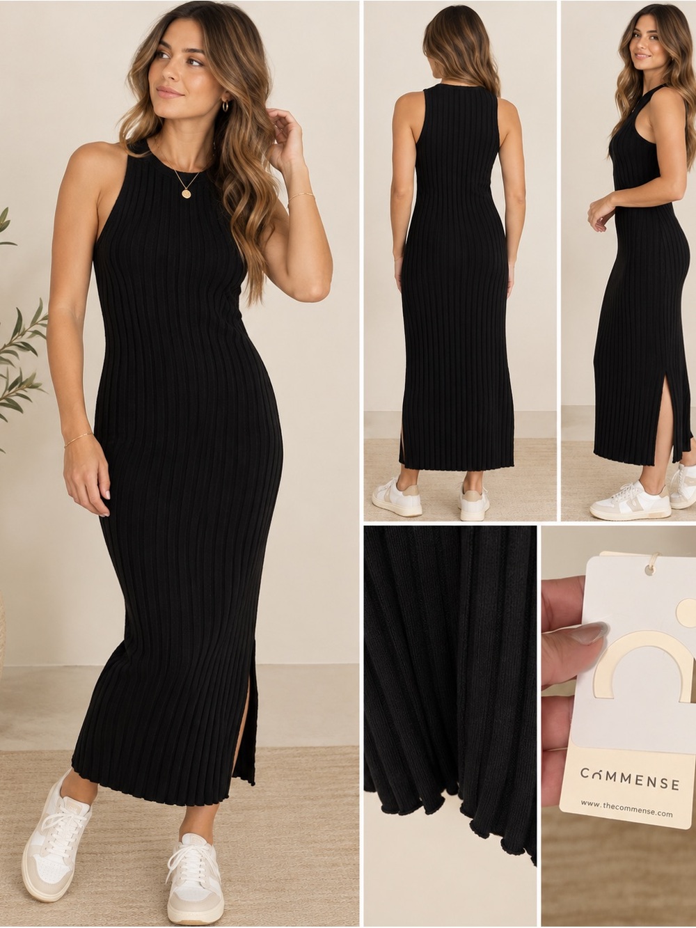 Commense Black Ribbed Sleeveless Maxi Dress